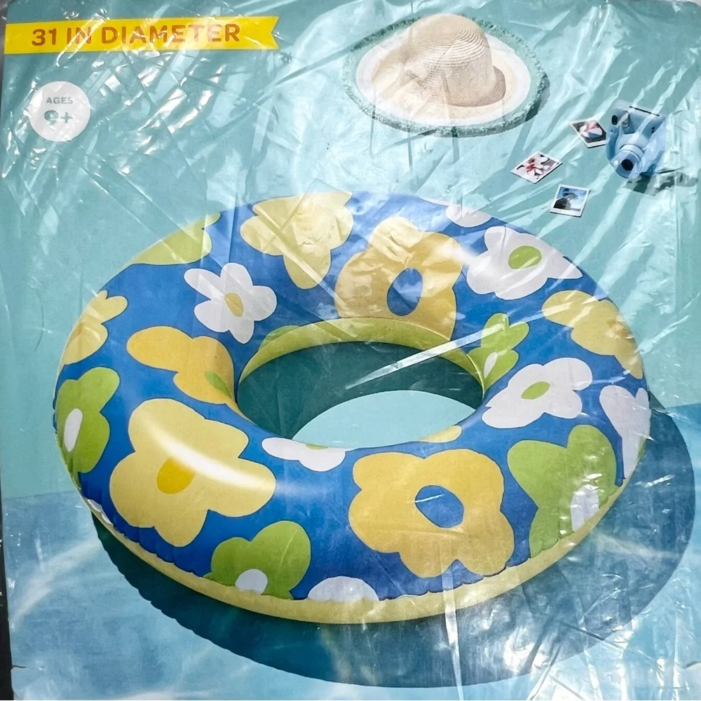 Lot Of 3 New Sun Squad Inflatable 31” Swim Tube Ice Cream Cone, Flower, Stripe - Picture 3 of 6